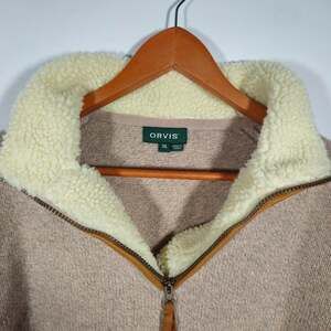 Orvis 100% Lambswool Quarter Zip Sweater XL Sherpa Lined Leather Trim